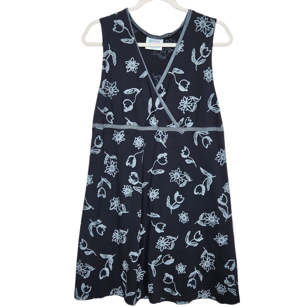 Fresh Produce Black Floral Empire Waist Midi Dress Made In USA Women Size Medium